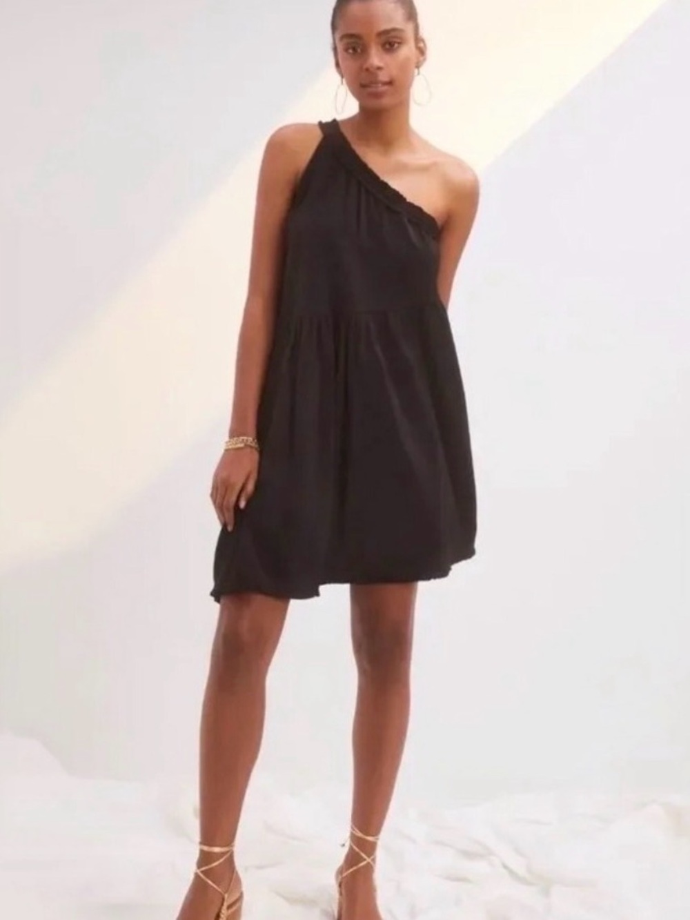 Anthropologie One Shoulder Black Asymmetrical Dress Size XS
